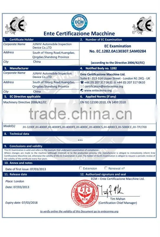 JUNHV hot selling two post auto lift with CE certificate JH-4000FS