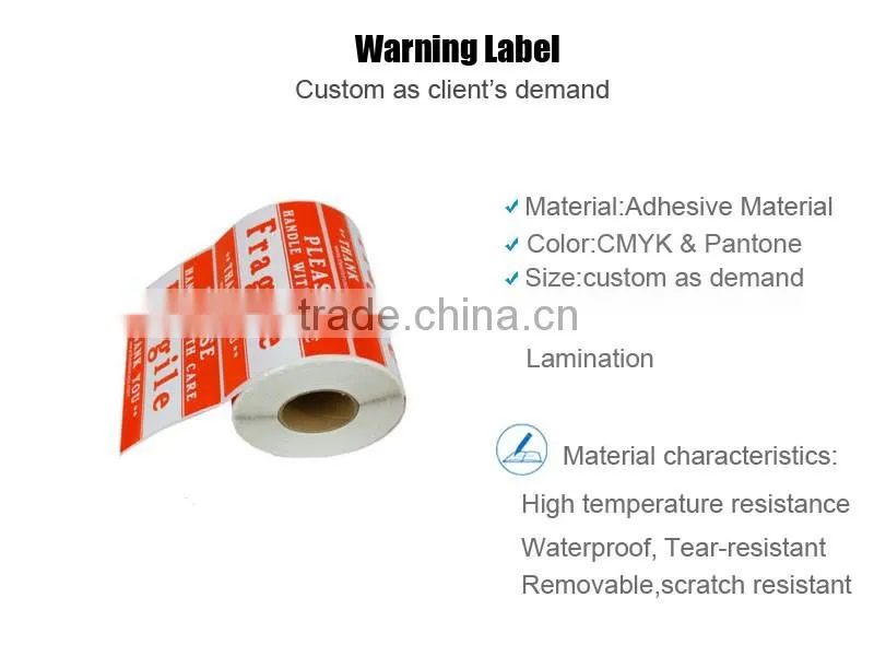 Plastic Permanent Adhesive Durable Fragile Warning Label Stickers