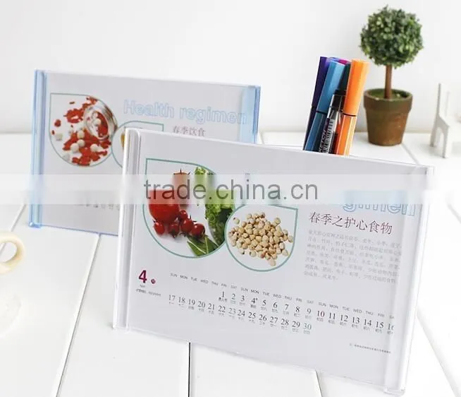 2017 with pen holder acrylic desk calendar
