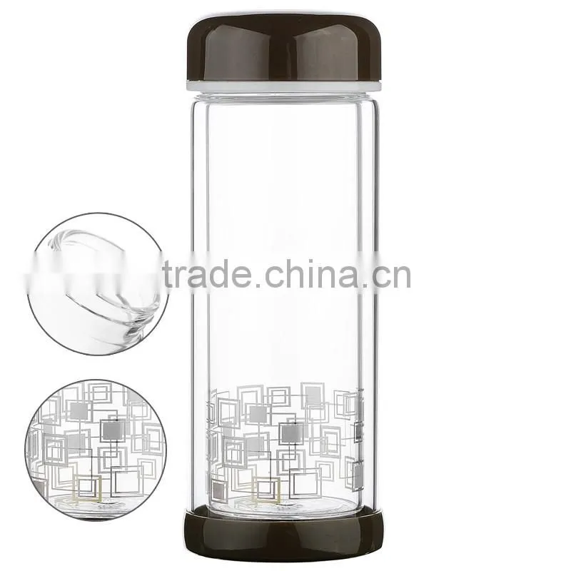 200ml Drinking Water Bottles with Colorful Lid Double Wall Glass Water Bottle for Tea