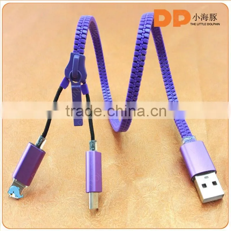 gadgets 2 in 1 zip USB cable illuminated LED zipper charging cable