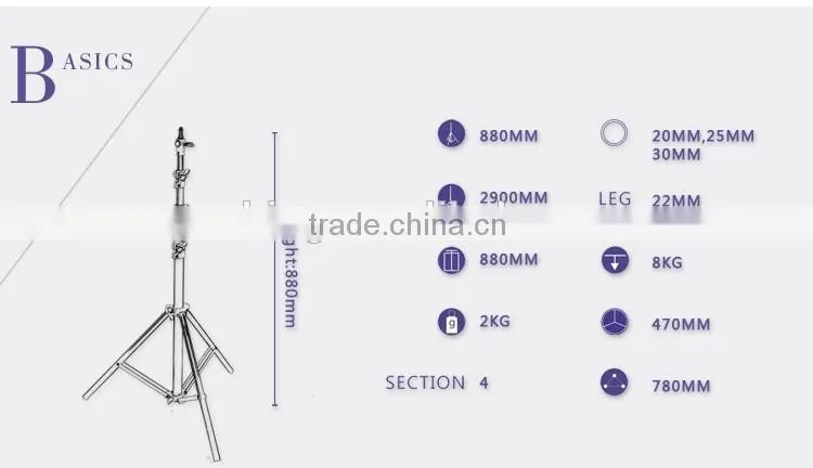 Factory supply multi-function 2.8m flexible air cushion light stand with enlarging diameter