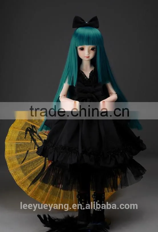 New style long dark blue straight 1/4 BJD doll wig