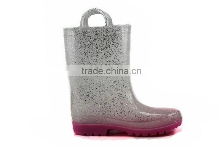 New Fashion Bling Bling Cute PVC Transparent Cheap Rain Boots for Kids