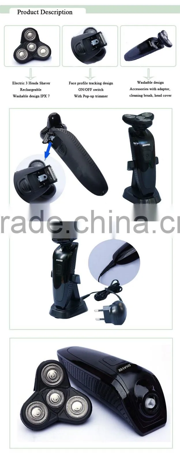 washable men electric shaving machine and trimmer rasoir facial hair stylish 3 head competitive price