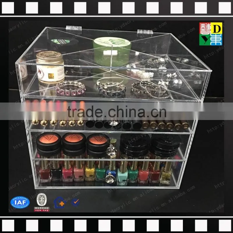 2016 customized Deluxe Diamond Handle Clear Acrylic Makeup Organizer with 7 Drawer