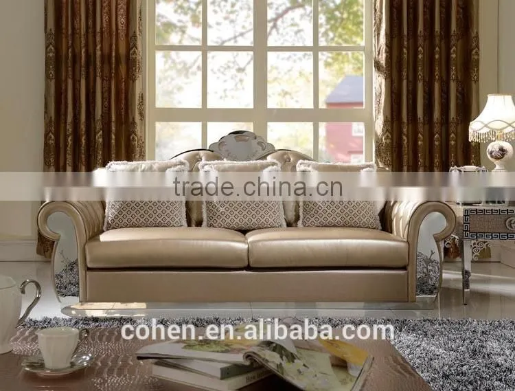 2016 New design modern European style stainless steel base PU/top grain leather sofa furniture chesterfield sofa furniture