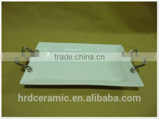 high quality stock ceramic flower plate with handles