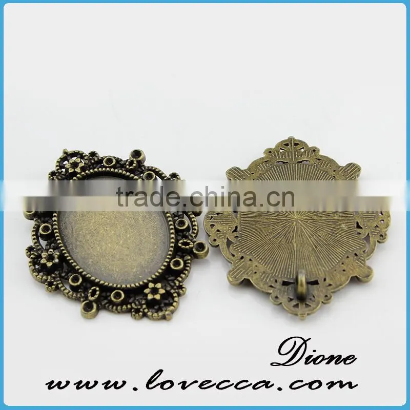 Flat Square glass cabochon pendant tray,antique bronze metal setting for necklace accessories