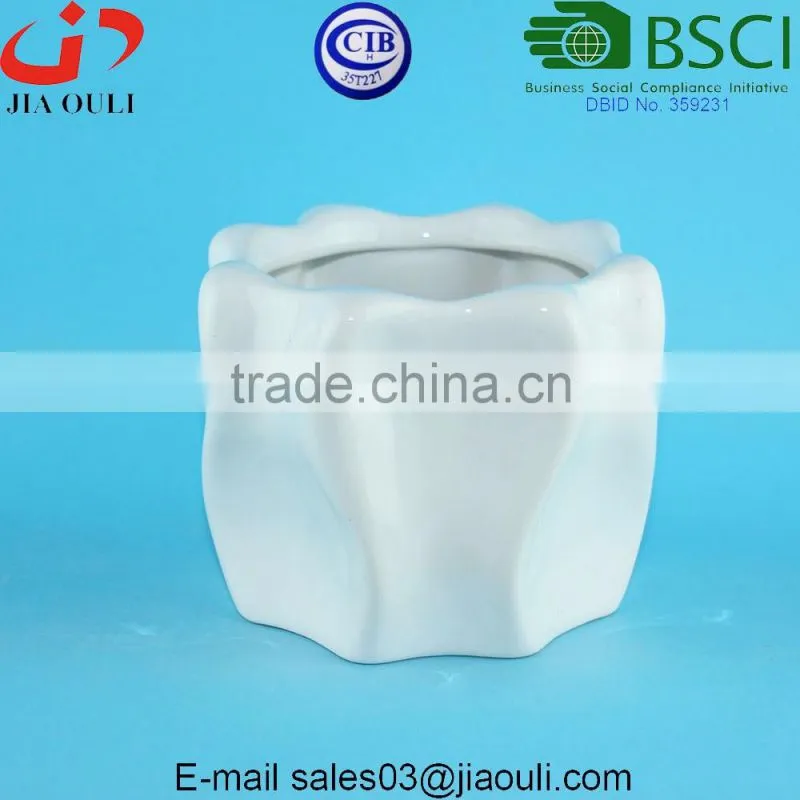 Decorative Display Bowl Round White/green Ceramic Succulent Plant Flower Planter Pot