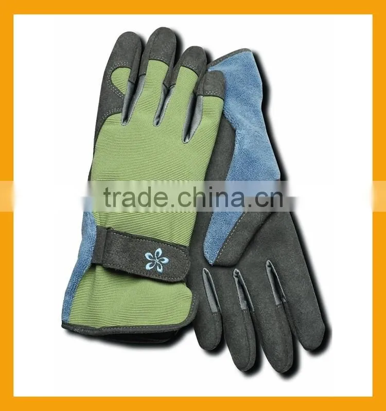 Deluxe Synthetic Leather Palm Spandex Back Gardening Gloves