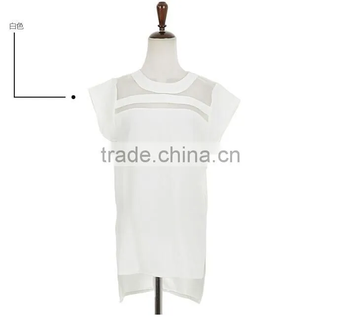 2015 Summer Ladies Black Tulle Tops Chiffon Shirts Blouses Women Sheer Cheap Clothes China Atacado De Roupas Femininas Camisas
