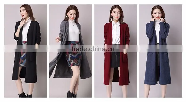 New elegant products pocket longline navy knit sweater cardigan women 2016