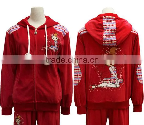 2016 china lovely red wholesale velvet for women branded cheap tracksuits sports wear