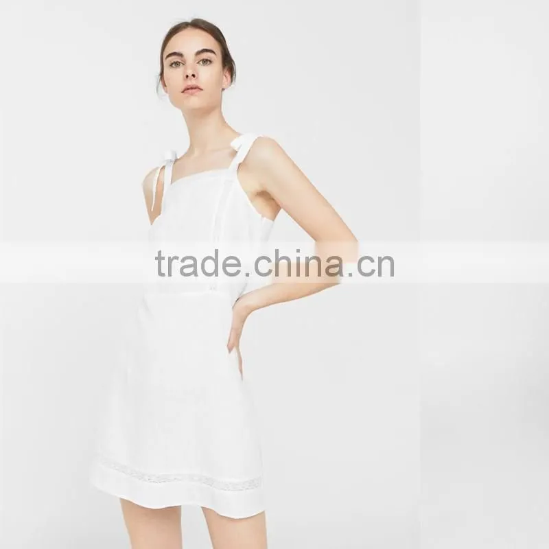 2017 hot style women off shoulder sexy short Square neckline bow linen dress