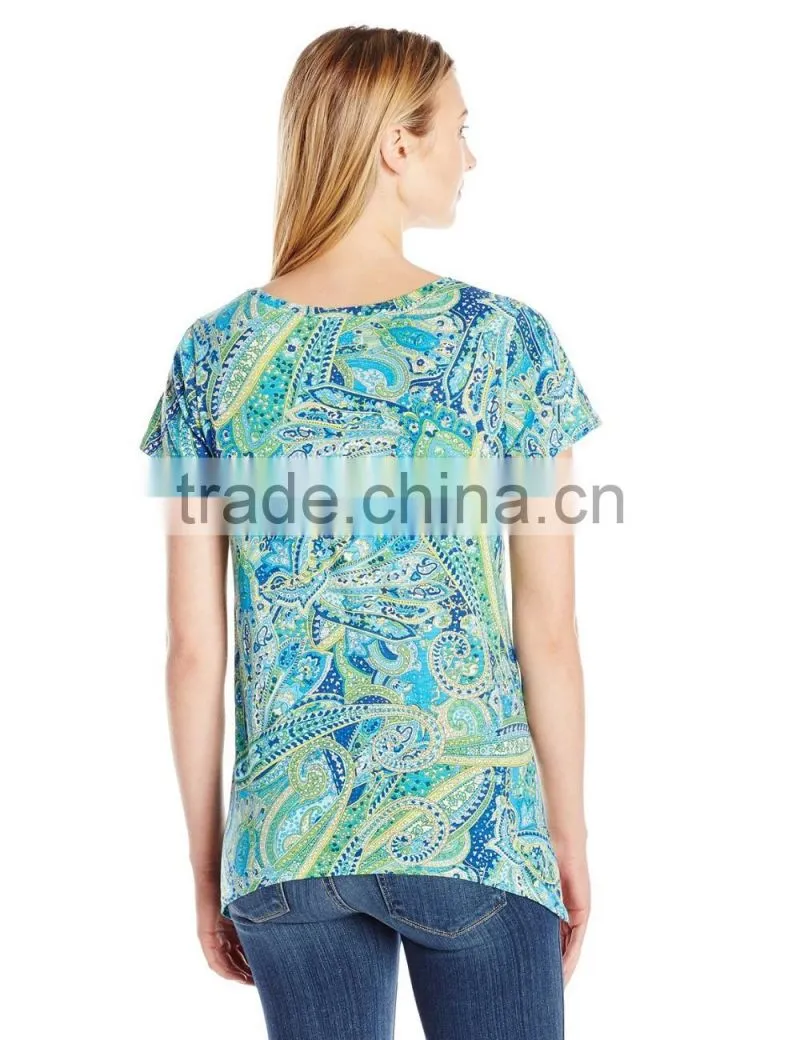 Women's Printed Slub Short Sleeve Neck In Cabana Paisley Print Customizable T Shirt