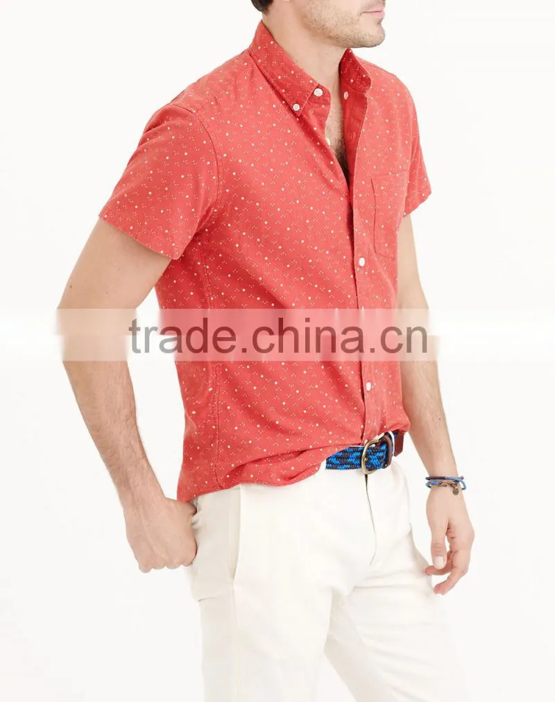 2015 cotton/linen shirt in bubble print button-down collar half sleeve slim fit fashion shirts