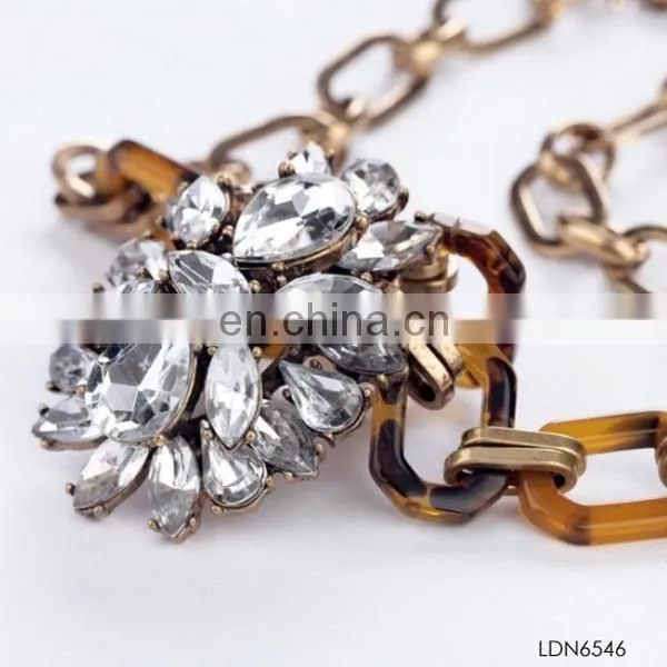 JC inspired acrylic leopard print material and crystal pendant necklace jewelry