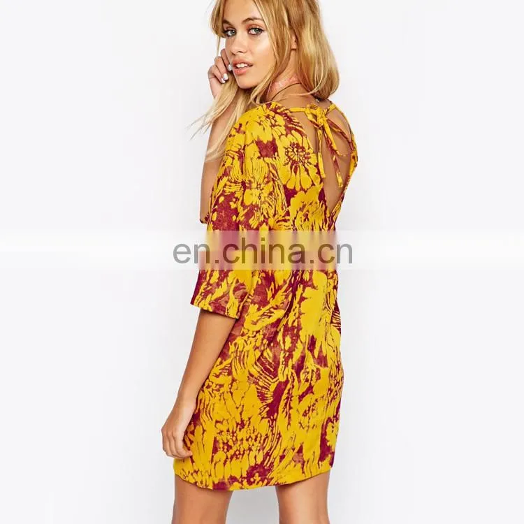 New arrival midi sleeve round neck loose design print bangkok dress