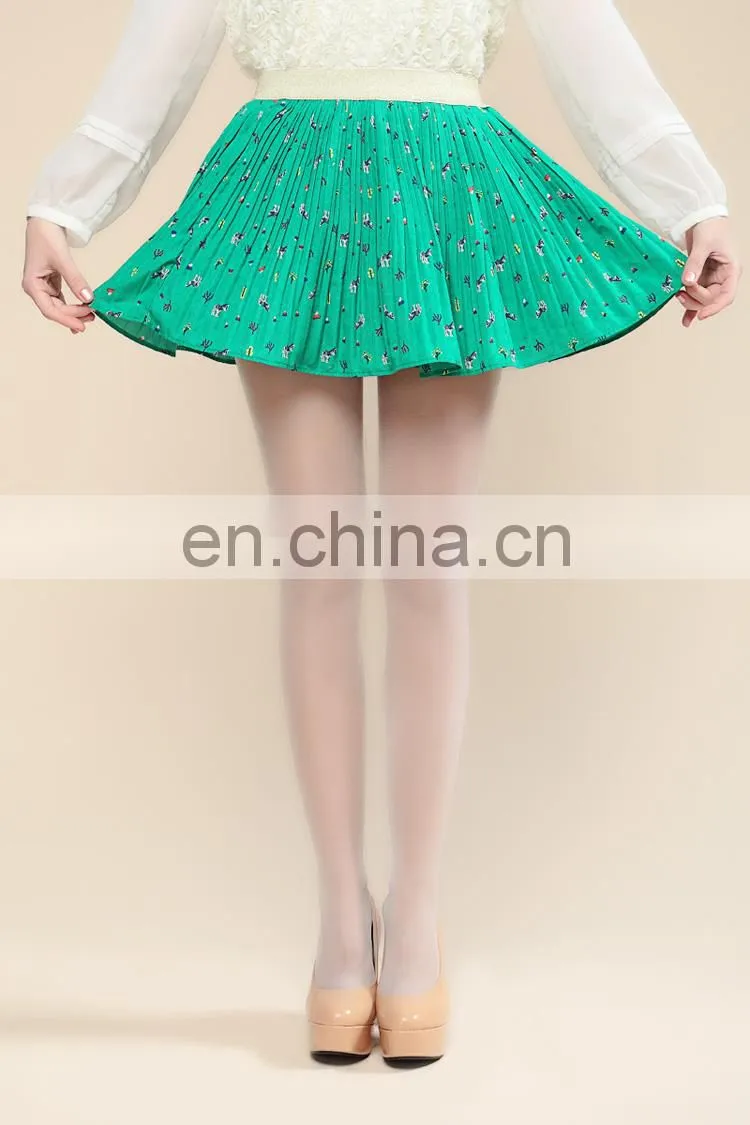Green Pleated Women Chiffon Wholesale Mini Skirt