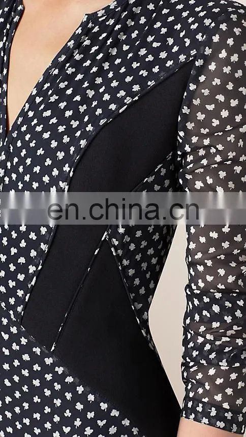 2015 Autumn Women Apparel Long Sleeve Chiffon Pleated A Line Long Sleeve Stretch Wear Black Dress NT6559