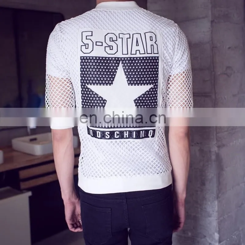 2017 hotsale men's summer breathable net cloth sunscreen thin mesh small t shirt jaket with big star logo back