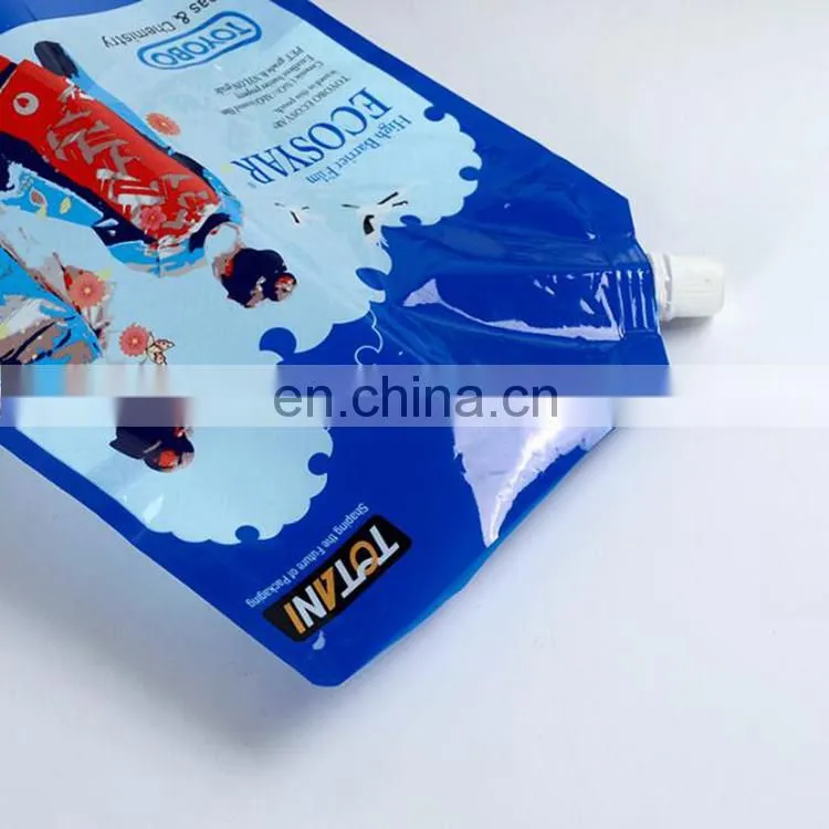 Food grade laminated aluminum foil packaging red wine liquid stand up spout pouch with handle