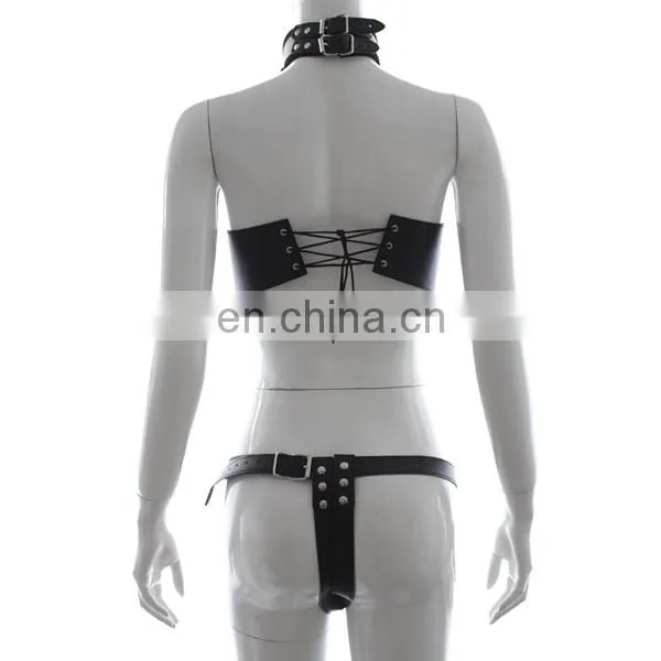 Open bust & crotchless sex teddy sex bondage lingerie leather sexy body harness