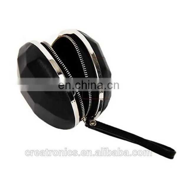 CR 80% customers repeat orders shiny pu surface diamond structure metal frame portable round black new stylish custom coin purse