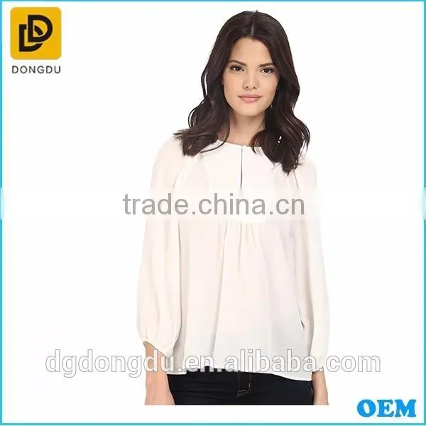 2016 Custom Latest Design White Casual Summer Blouse for Women
