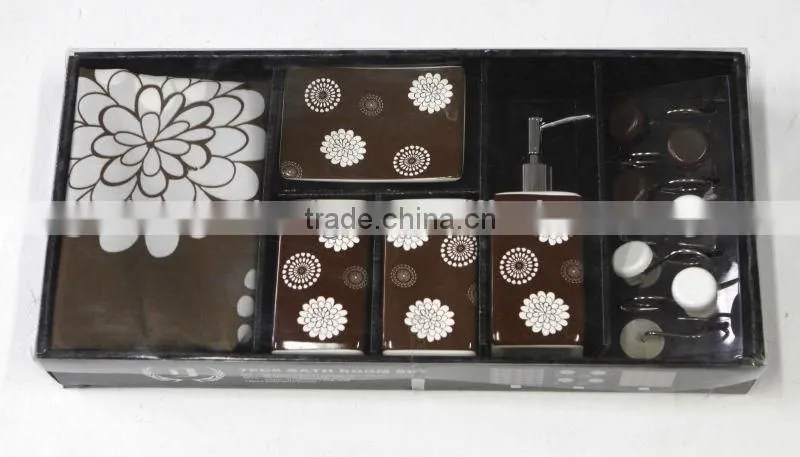 6pcs bath room set with shower curtain,Ceramic