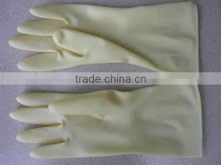 Lined latex household gloves