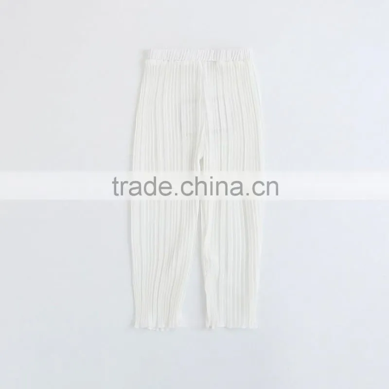 Europe Stylish Summer Children's Clothes Girl Clothes Five Solid Cream Color Chiffon Pleated Shorts Clothing Pants 2-9Y