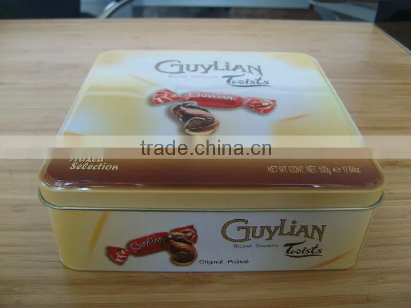 Square chocolate candy tin box