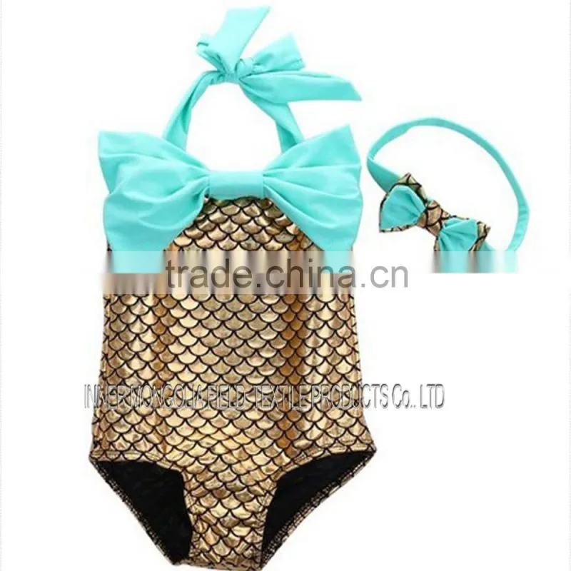 Little Mermaid Baby or Toddler Bikini Swimsuit With Adorable Bows