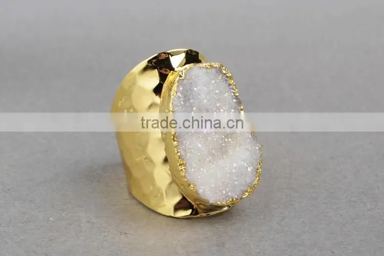 High Quality White Agate Druzy Stone Jewelry Cuprum Rings Coated Druzy Cuff Rings