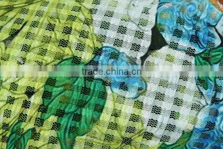 Top quality green plant 100% polyester print lace fabric for curtain