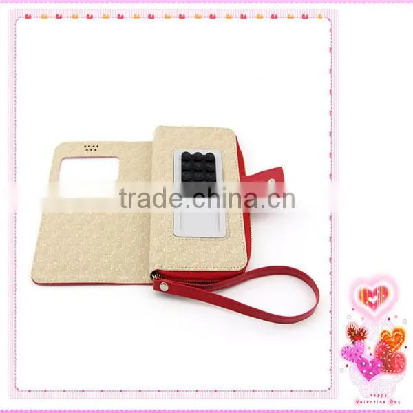 Morden lady fashion wallet leather phone case ,4-5.5 inch universal smart phone wallet style leather case with strap and mirror