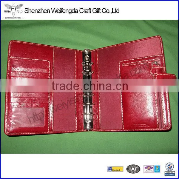Classic red leather planner organizer binder notebook cover ring binder