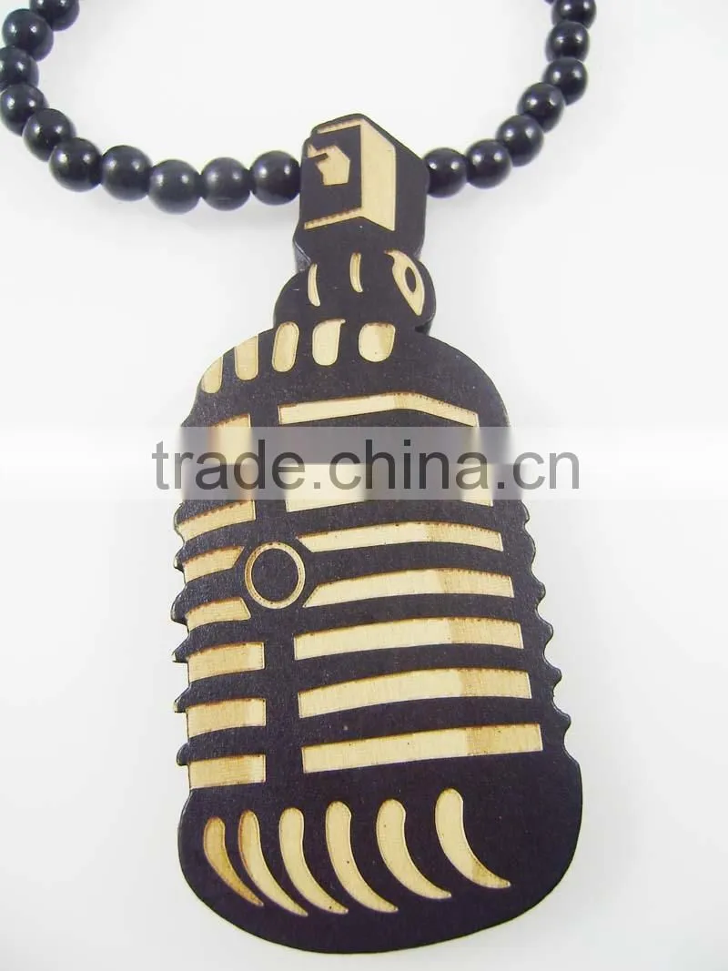 Men's microphone good Pendants Fashion Wood Hip Hop Rosary Chain Beads Necklaces