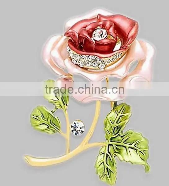 2015 hottest Purple Red Charmpagne Rose Flower Pin Brooch