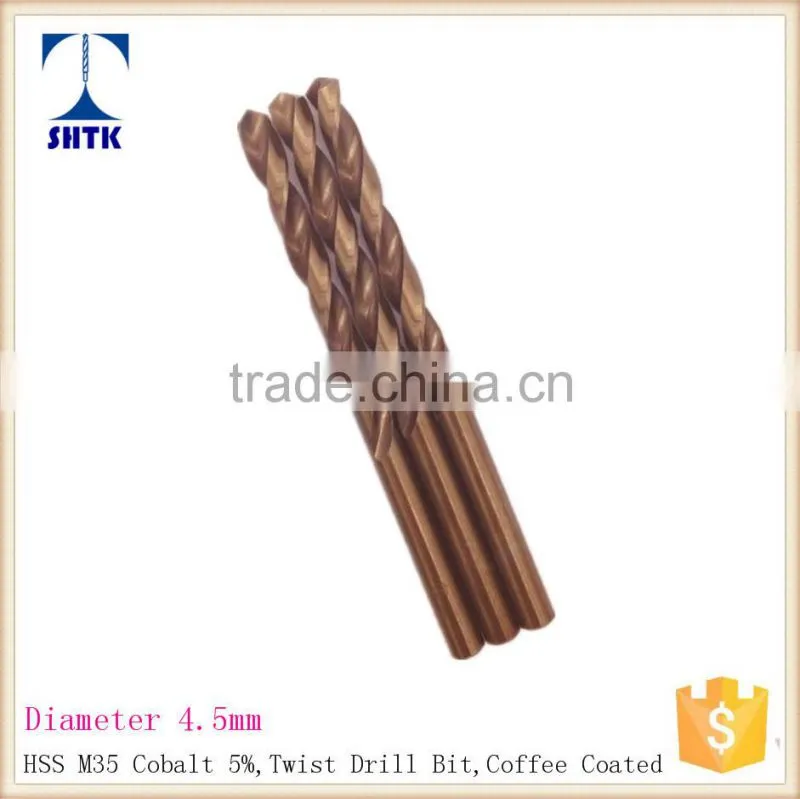 Professional HSS M35 drill bit , Dia 4.5mm, Coffee Coated twist drill