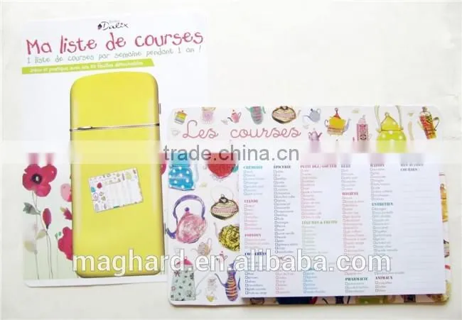 China manufacturer custom tear-odd shopping list with rubber magnet as fridge magnet