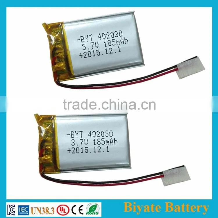 402030 185mAh rechargeable 3.6v lipo battery for Smart Bracelet