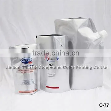 Customized colorful liquid stand up spout, pouch with spout