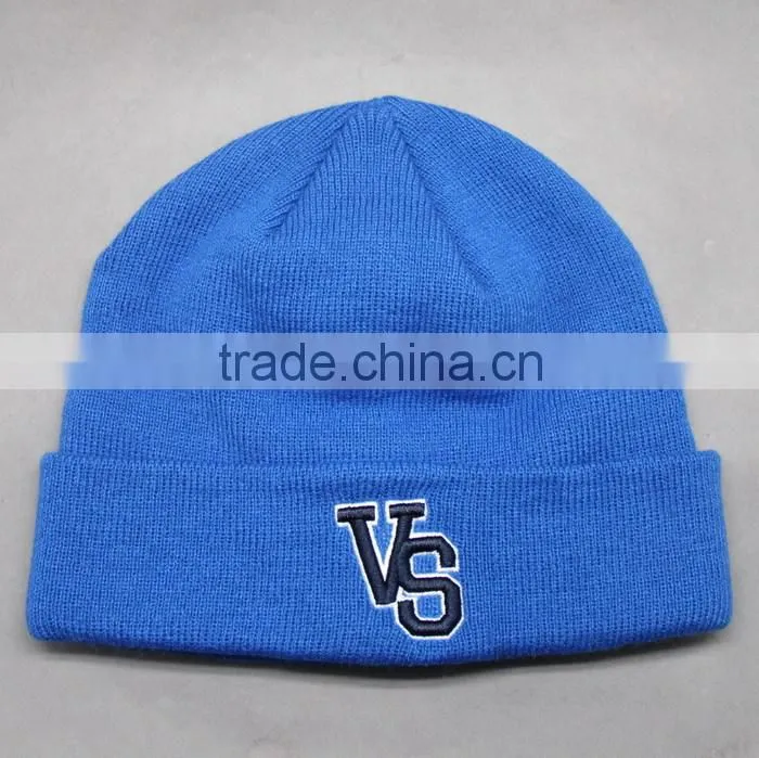 CUSTOM CHEAP EMBROIDERY LOGO FOLD UP BLUE WINTER HATS