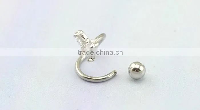 316l stainless steel lip rings lip jewelry with butterfly zircon S bar"S"bar unique designs for mouth eyebrow rings helix