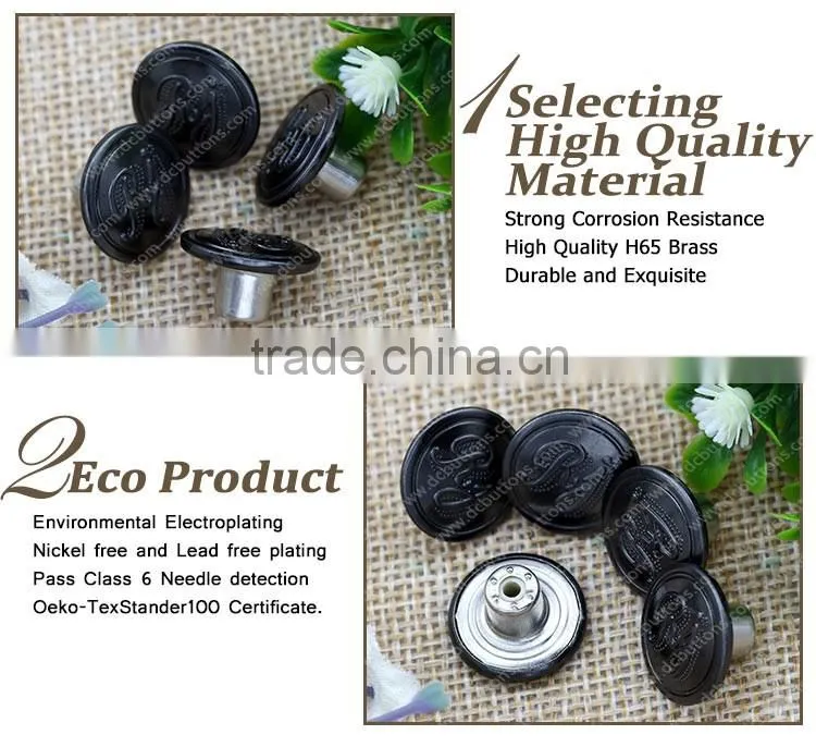 Fashion custom design metal studs demin buttons for clothing