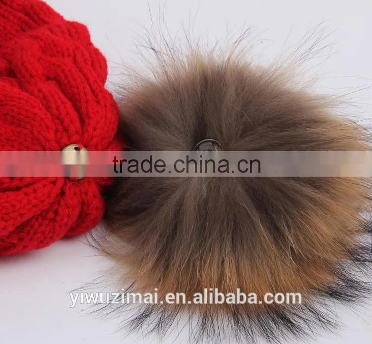 2015 new designed women raccoon fur ball twist wool hat ladies fashion winter knitted warm hats