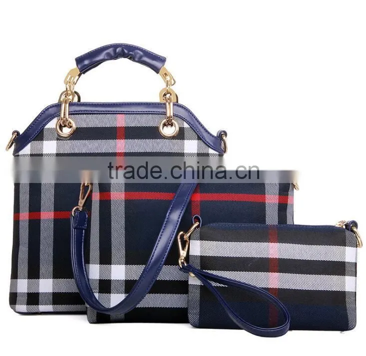 2015 Winter Trendy England Checks Lady's Canvas Handbag Set